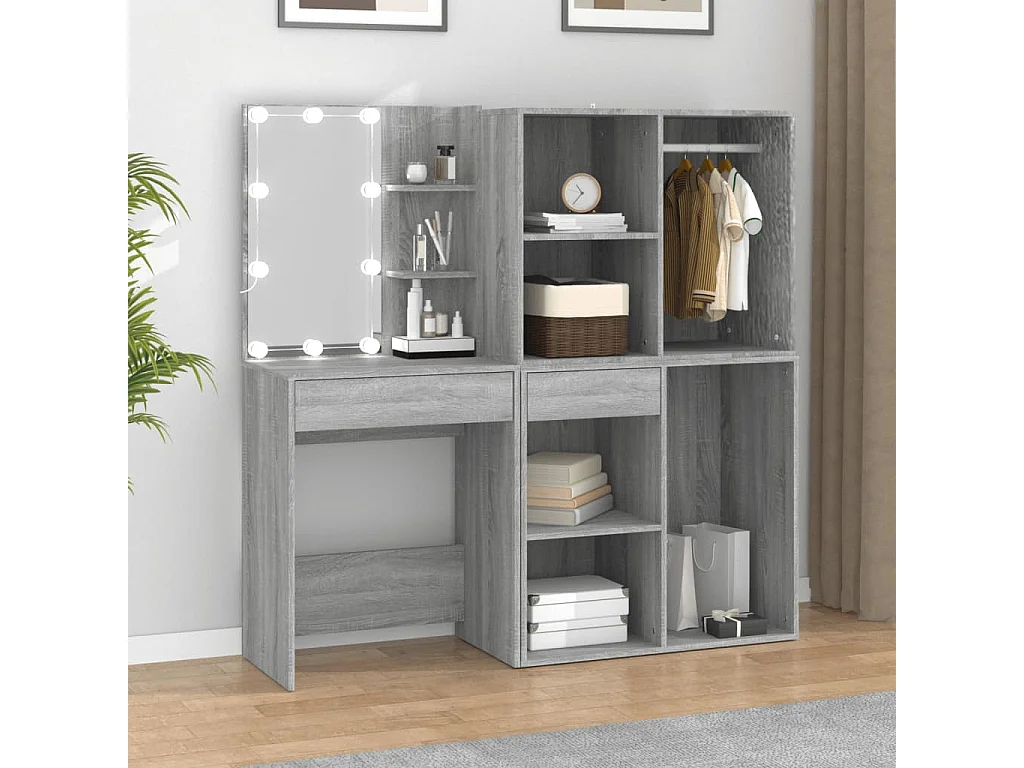 Coiffeuse à LED avec armoires Sonoma gris Bois d'ingénierie