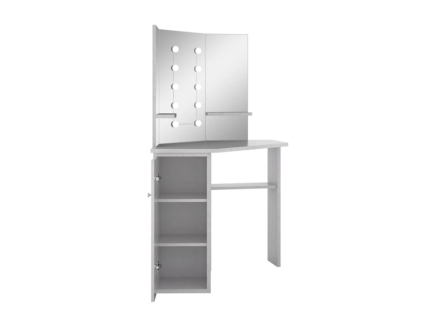 Penteadeira de canto com LED cinza concreto 111x54x141,5 cm