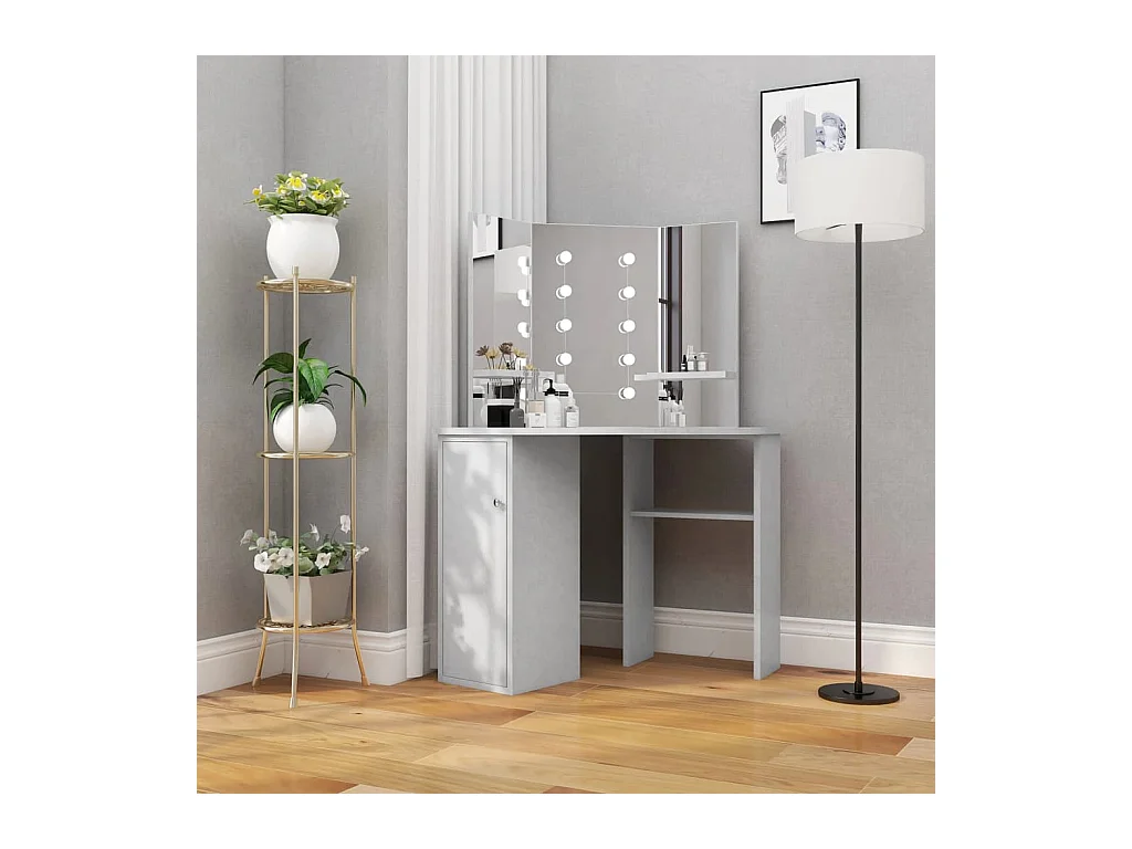 Hoekkaptafel met LED Betongrijs 111x54x141,5 cm