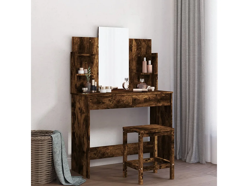 Coiffeuse avec miroir chêne fumé 96x39x142 cm