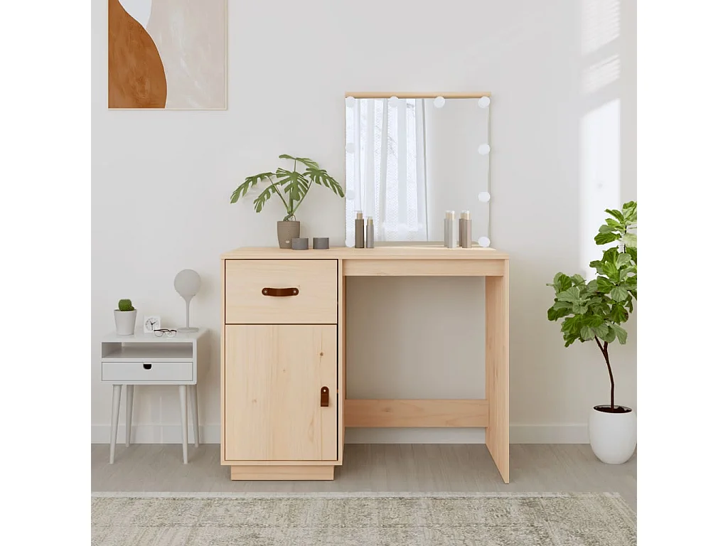 Schminktisch mit LED 95x50x133,5 cm Massives Kiefernholz