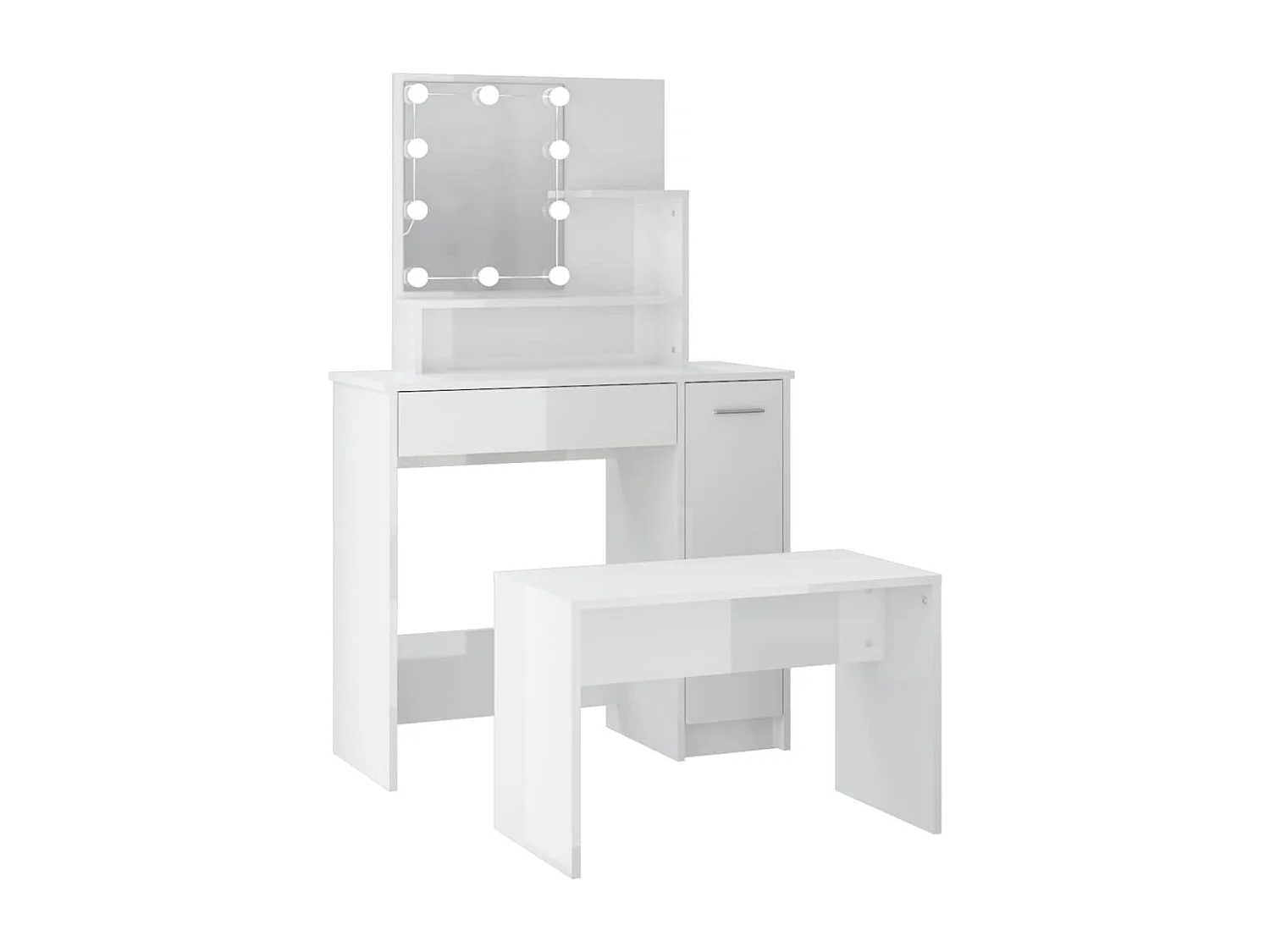 Ensemble de coiffeuse avec LED Blanc brillant Bois d'ingénierie