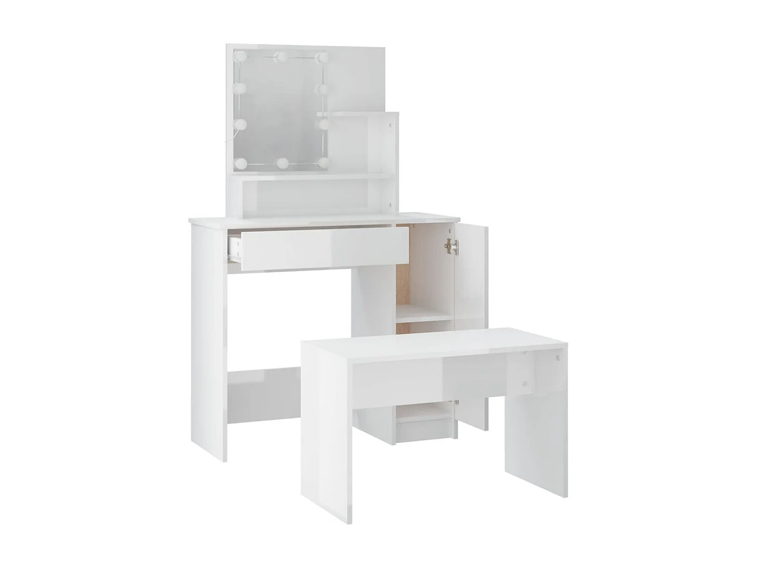 Ensemble de coiffeuse avec LED Blanc brillant Bois d'ingénierie