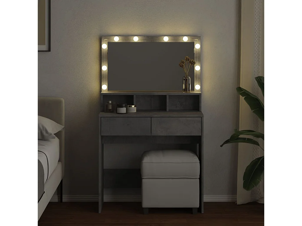 Coiffeuse avec LED gris béton 80x41x134,5 cm