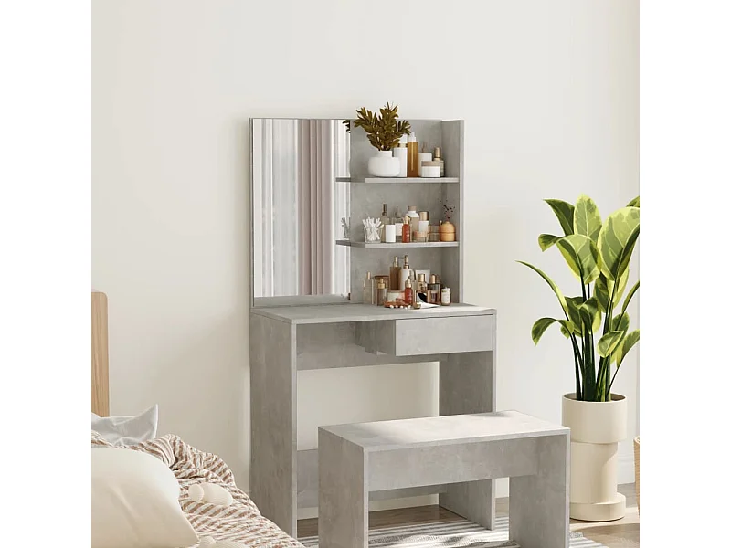 Schminktisch mit Spiegel Betongrau 74,5x40x141 cm