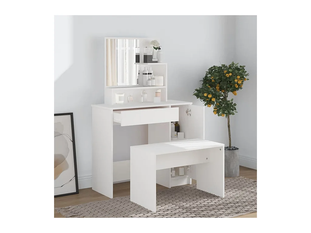 Coiffeuse avec miroir blanc 86,5x35x136 cm