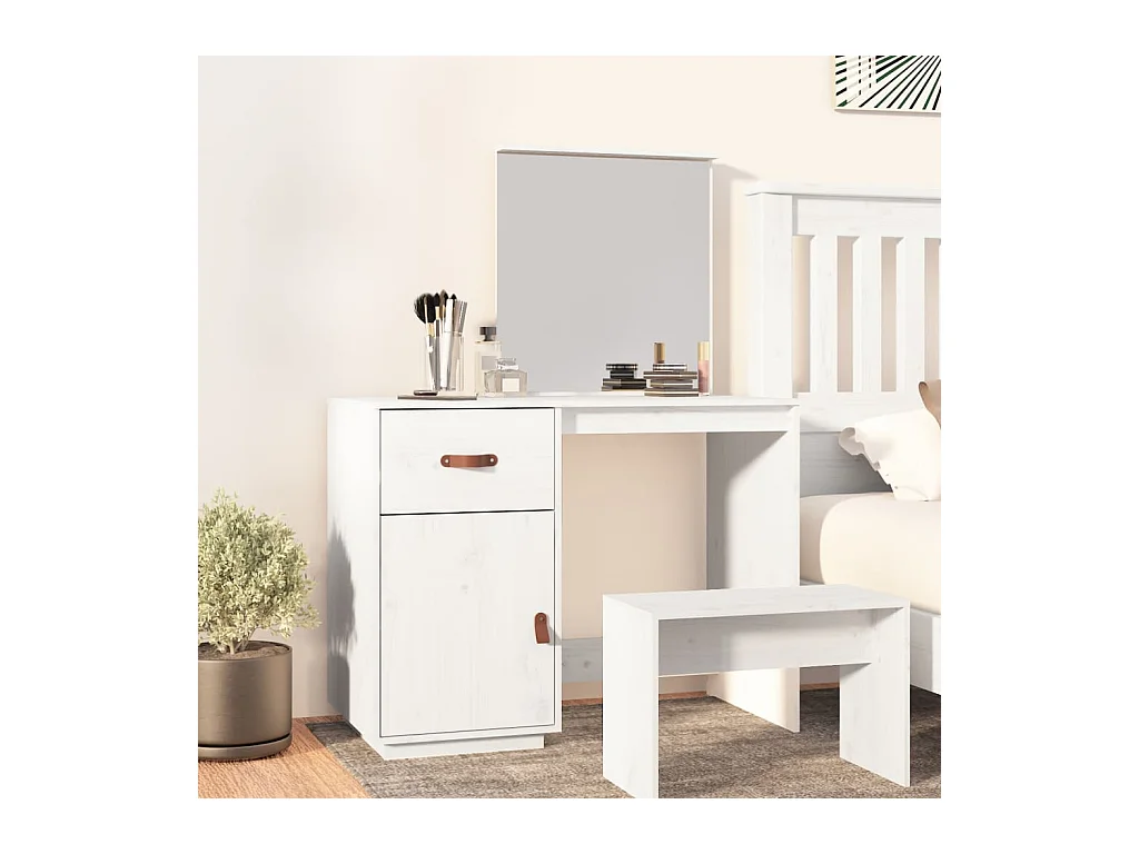 Coiffeuse Blanc 95x50x134 cm Bois de pin massif