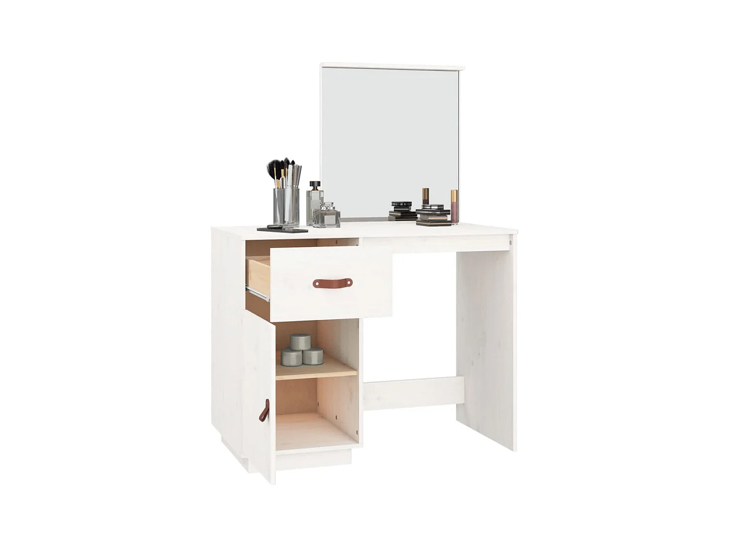Coiffeuse Blanc 95x50x134 cm Bois de pin massif
