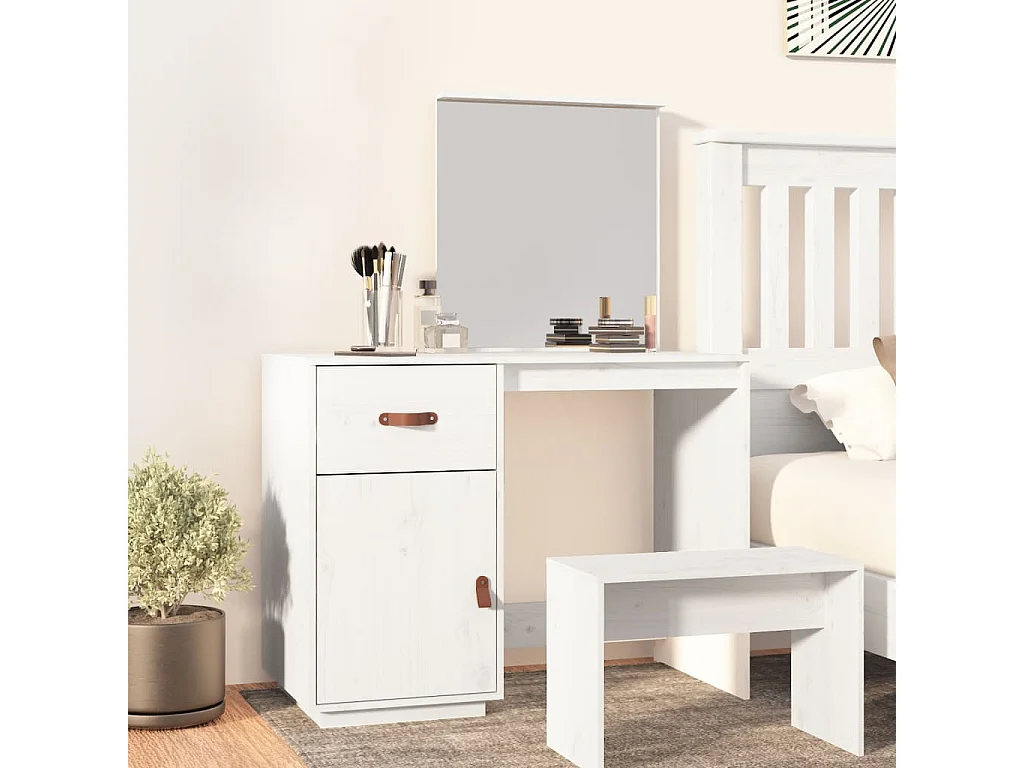 Coiffeuse Blanc 95x50x134 cm Bois de pin massif