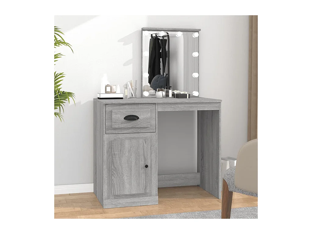 Toeletta con LED Sonoma grigio 90x50x132,5 cm in MDF