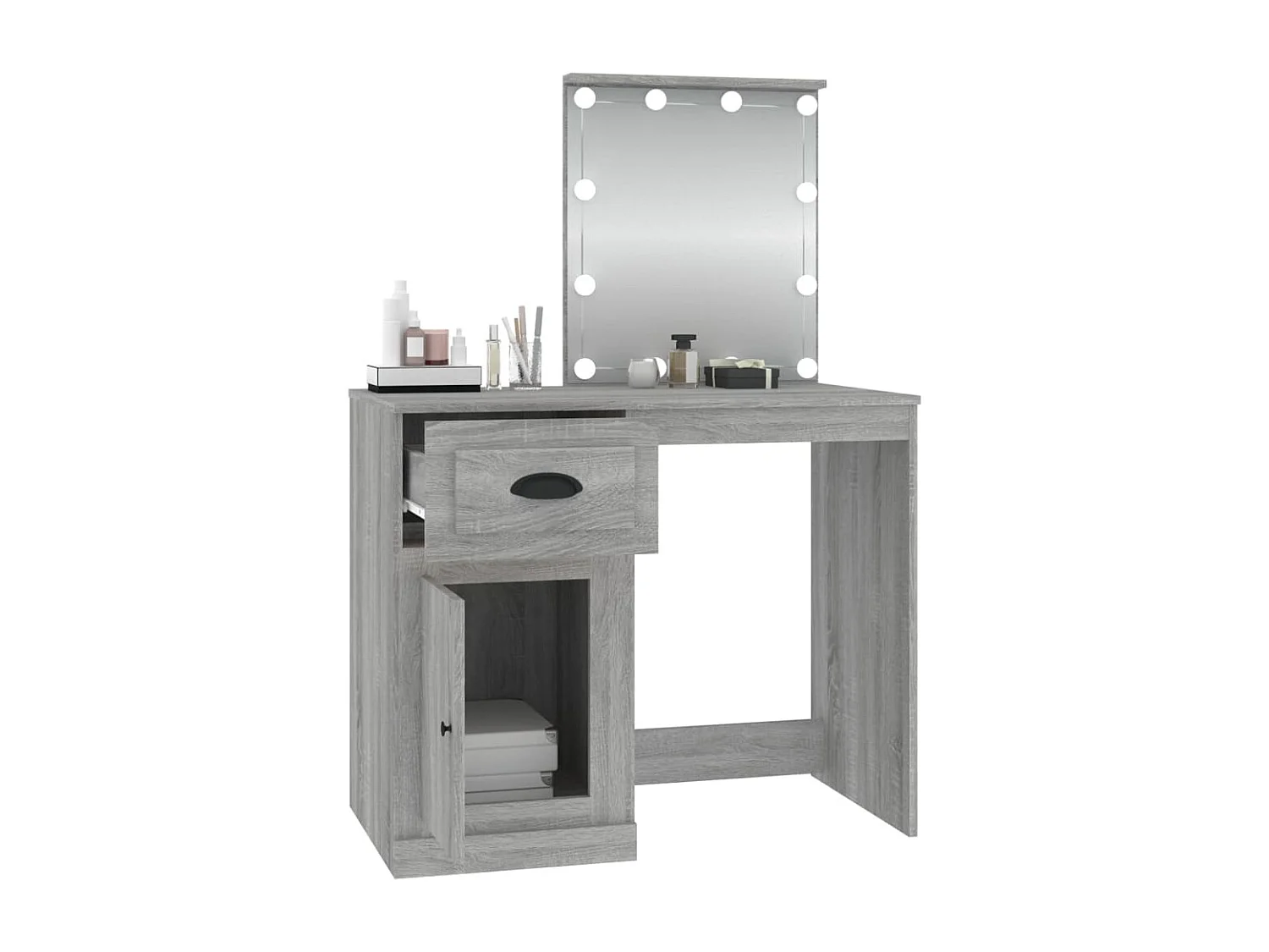 Toeletta con LED Sonoma grigio 90x50x132,5 cm in MDF