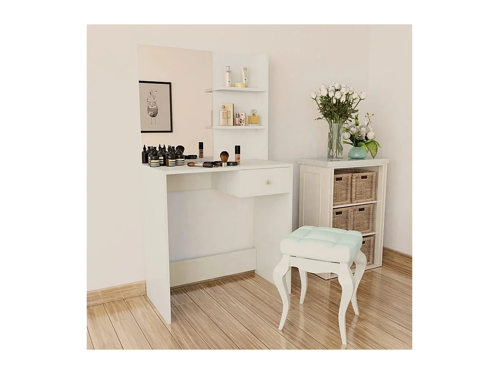 Coiffeuse Bois d’ingénierie 75x40x141 cm Blanc