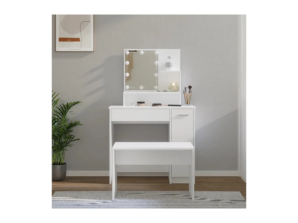 Set tavolo da toeletta con LED in legno ingegnerizzato bianco