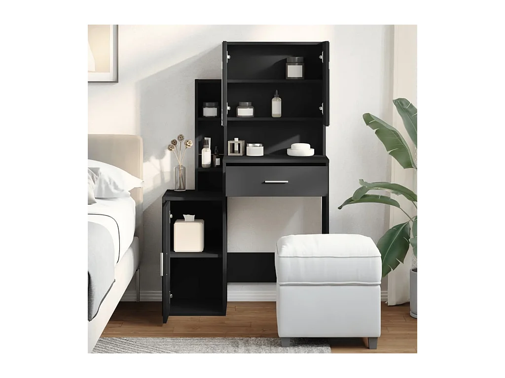 Coiffeuse avec armoire noir 80x35x132 cm