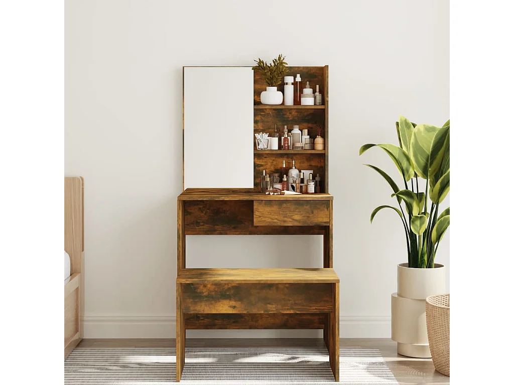 Coiffeuse avec miroir Chêne fumé 74,5x40x141 cm
