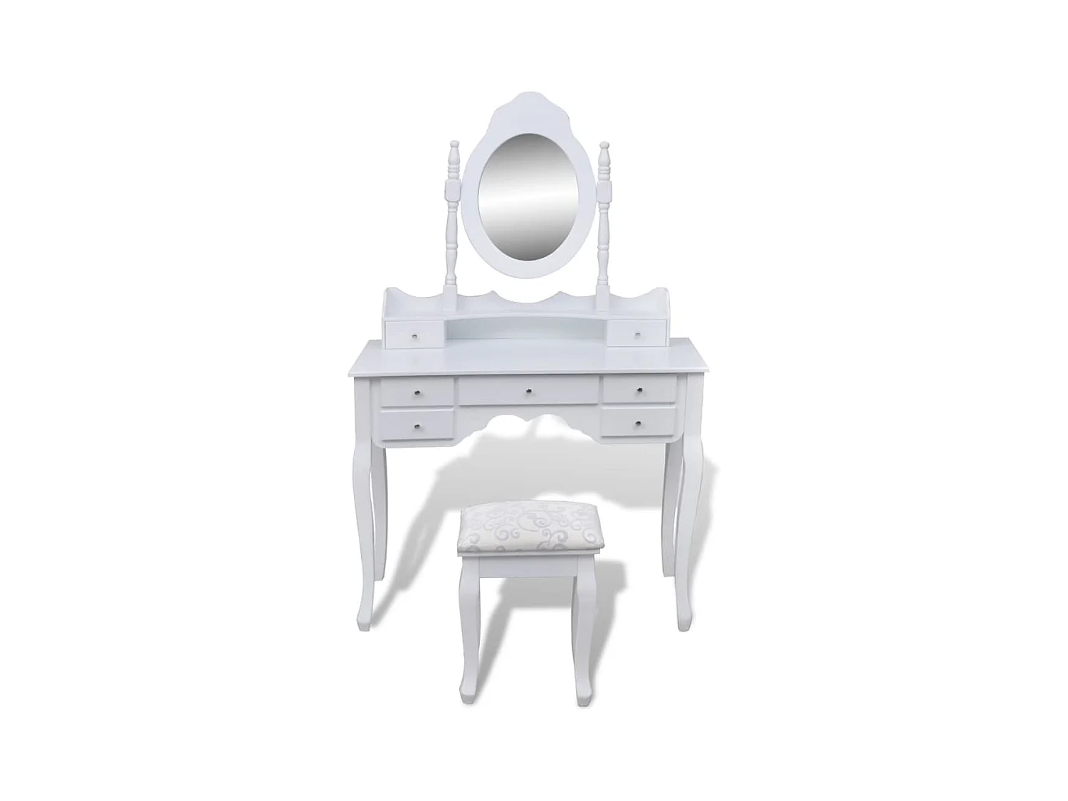 Coiffeuse avec miroir et tabouret 7 tiroirs Blanc