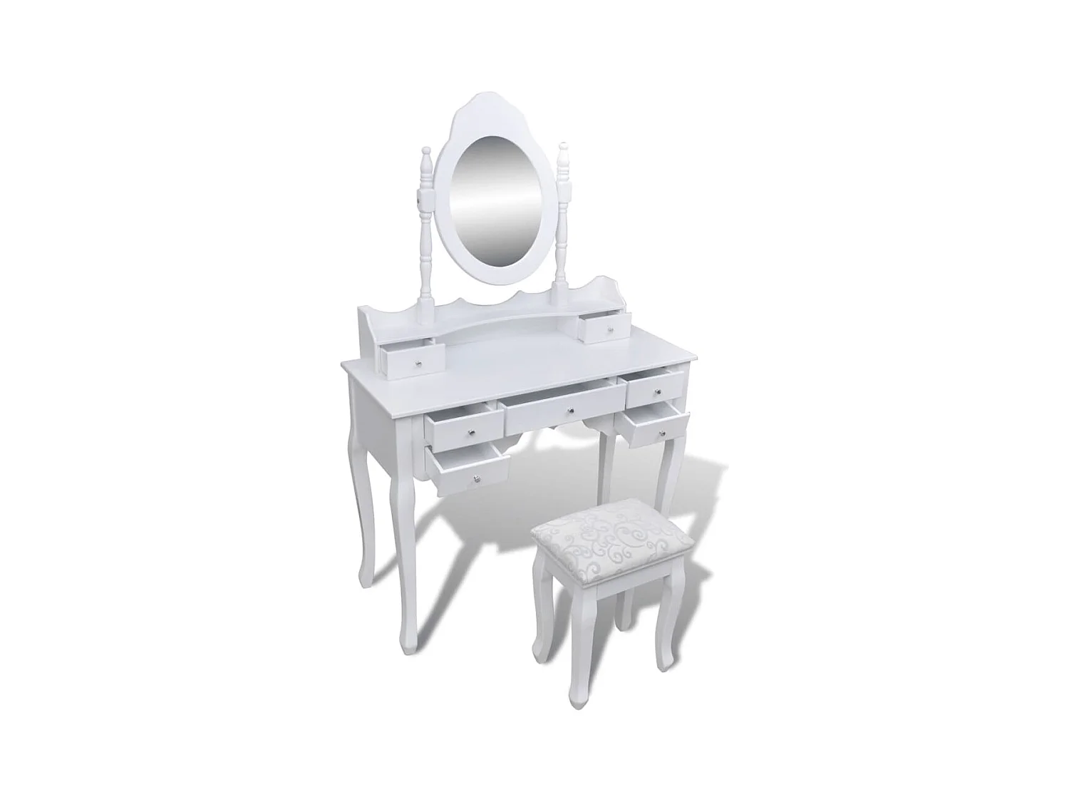 Coiffeuse avec miroir et tabouret 7 tiroirs Blanc