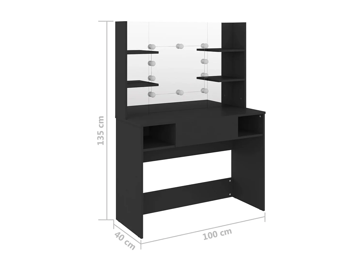 Mesa de maquillaje con iluminación LED 100x40x135 cm MDF Negro