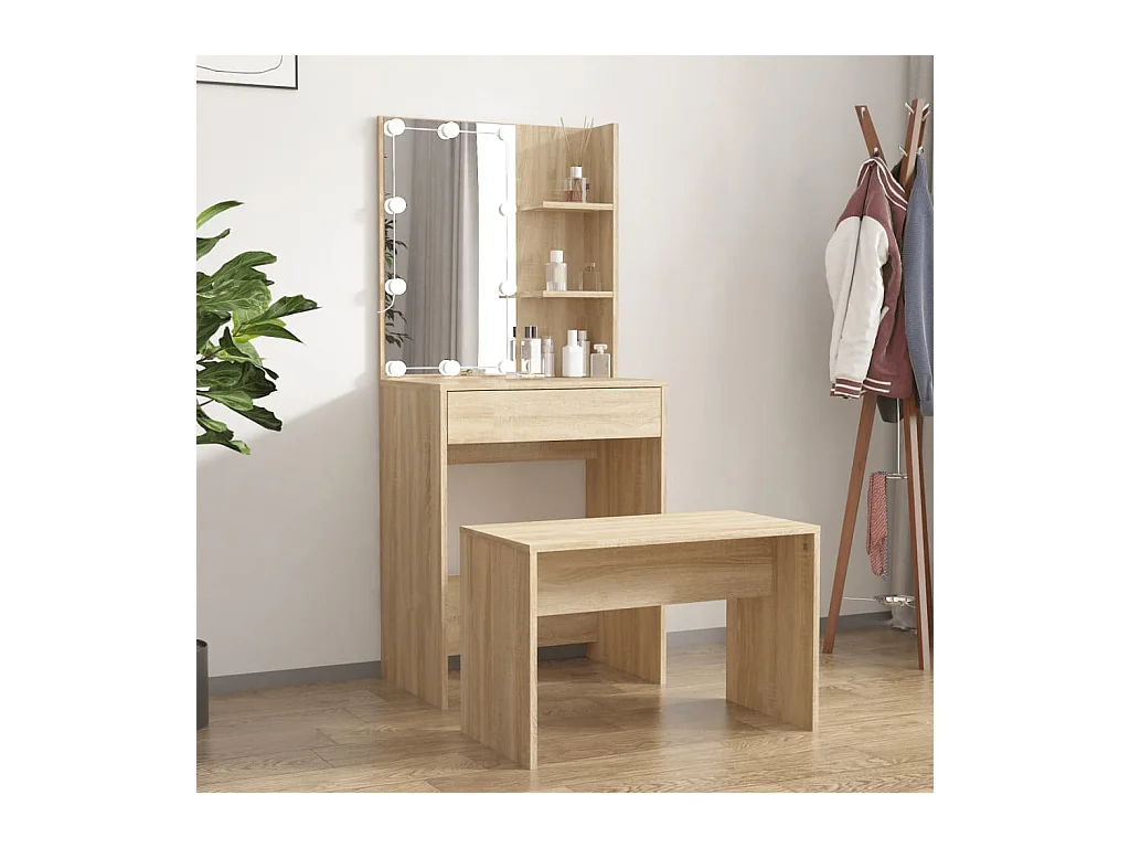 Set lavabo con LED MDF rovere Sonoma