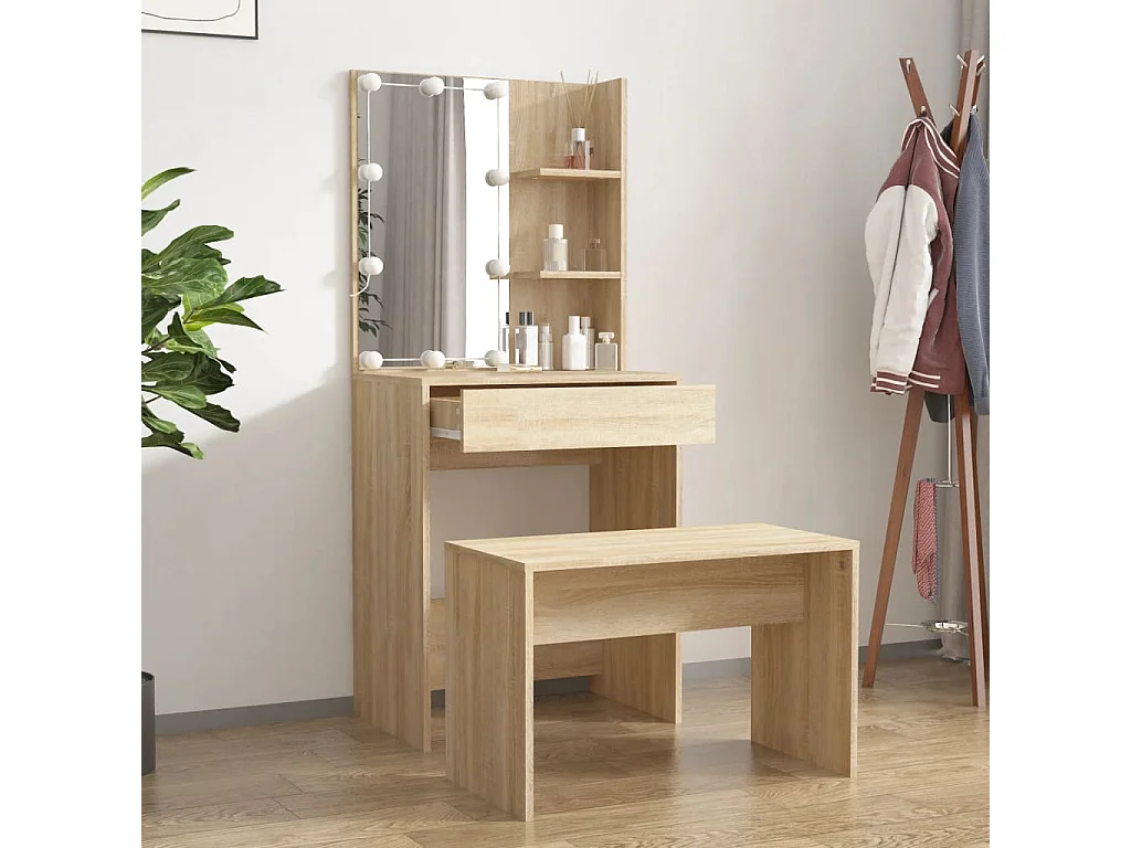 Ensemble de coiffeuse avec LED Chêne sonoma Bois d'ingénierie
