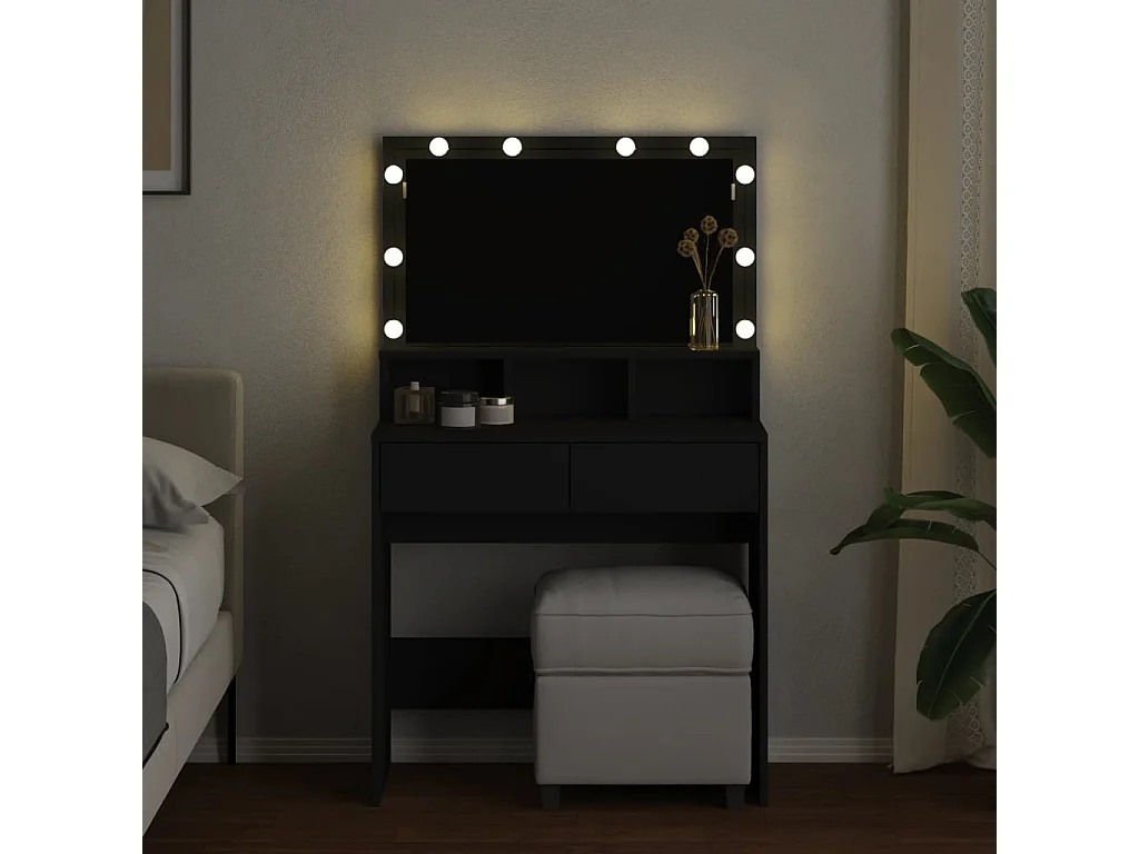 Coiffeuse avec LED noir 80x41x134,5 cm
