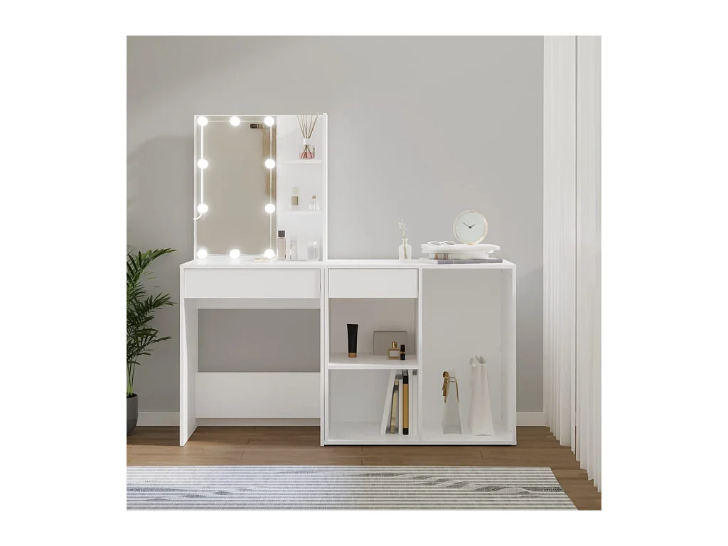 Coiffeuse à LED avec armoire Blanc Bois d'ingénierie