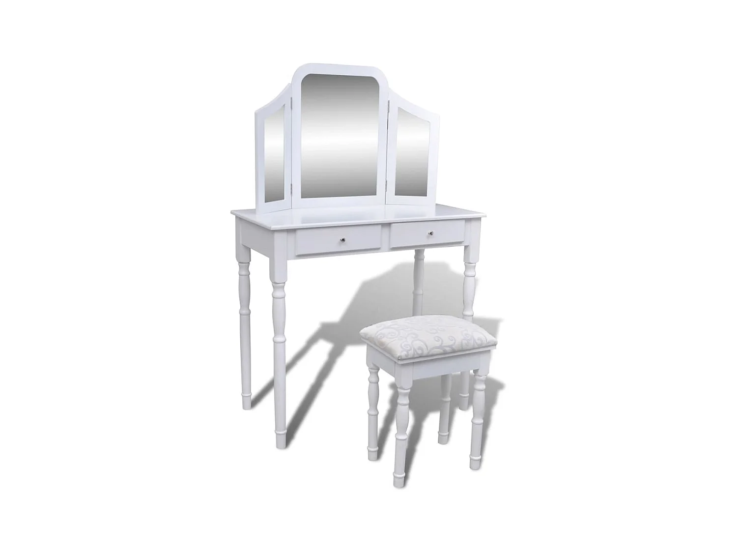 Coiffeuse avec miroir et tabouret 2 tiroirs Blanc