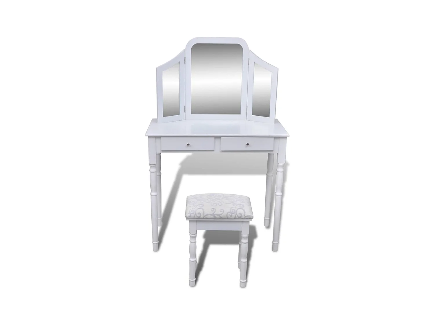 Coiffeuse avec miroir et tabouret 2 tiroirs Blanc
