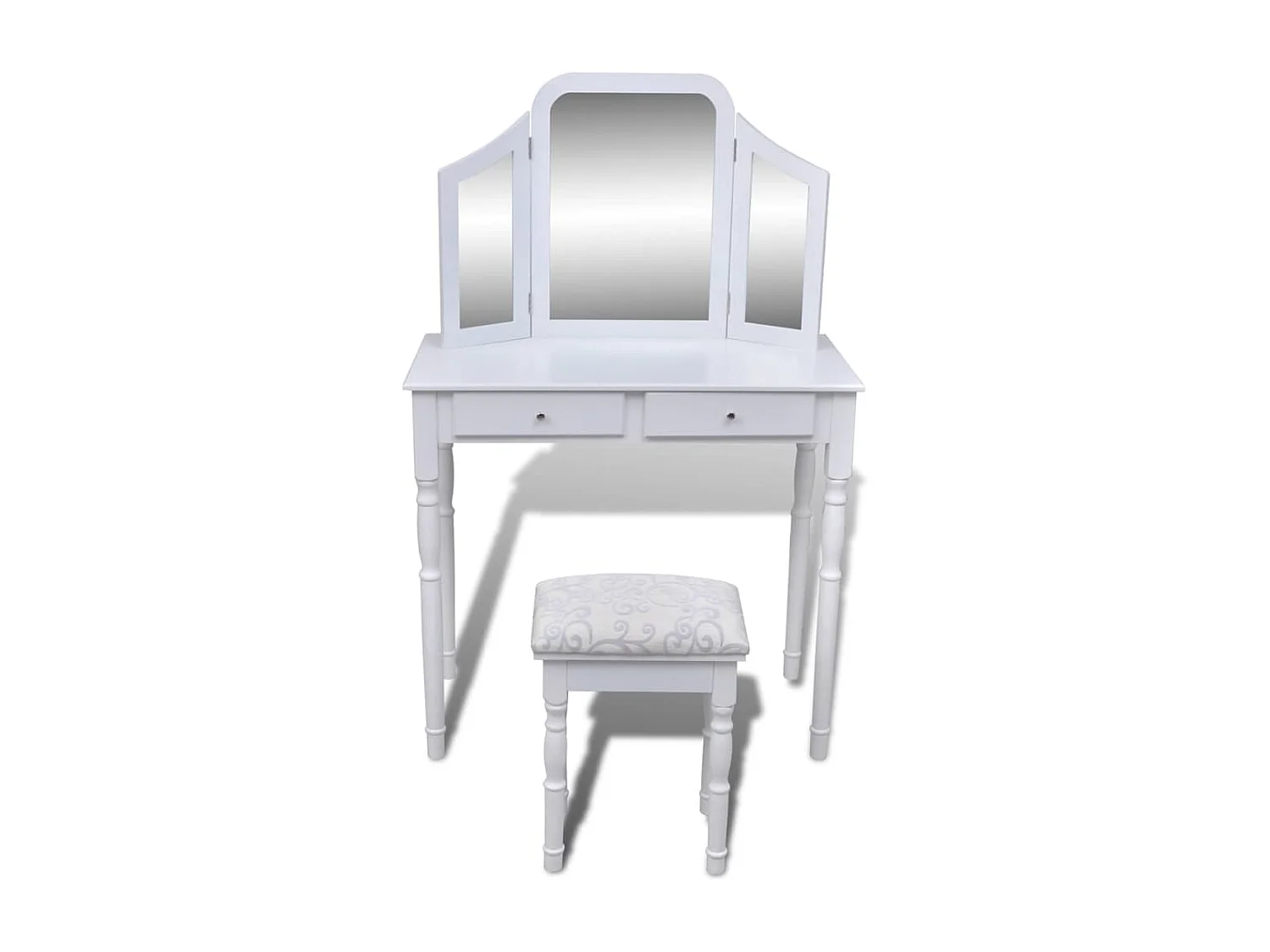 Coiffeuse avec miroir et tabouret 2 tiroirs Blanc