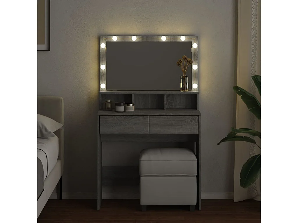 Tocador con LED sonoma gris 80x41x134,5 cm