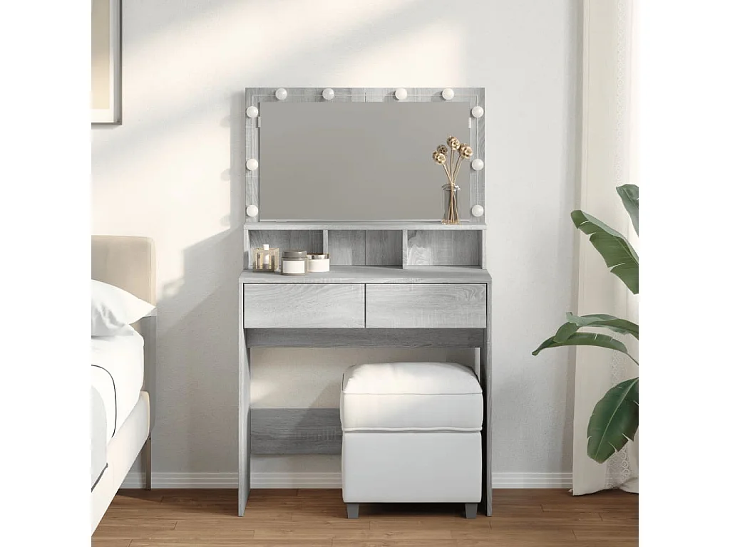 Coiffeuse avec LED sonoma gris 80x41x134,5 cm