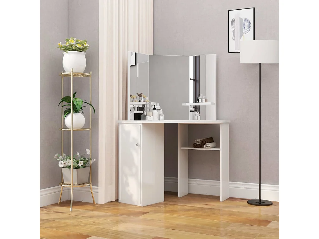 Tavolo da toeletta ad angolo Tavolo da trucco cosmetico bianco