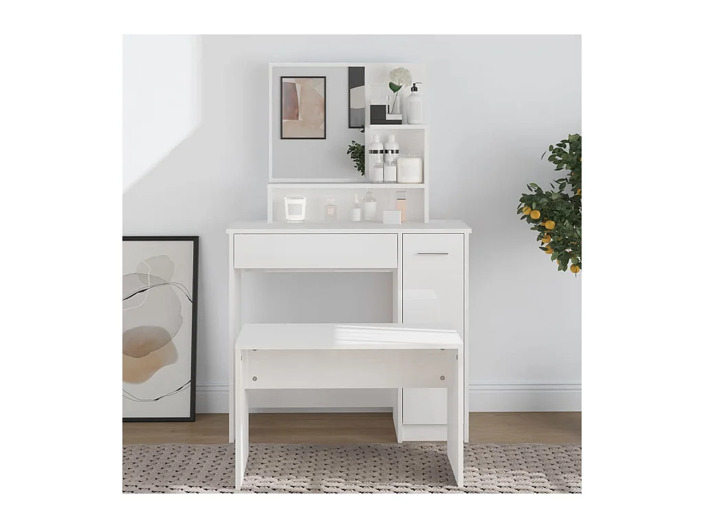 Toilette con specchio bianco lucido 86,5x35x136 cm