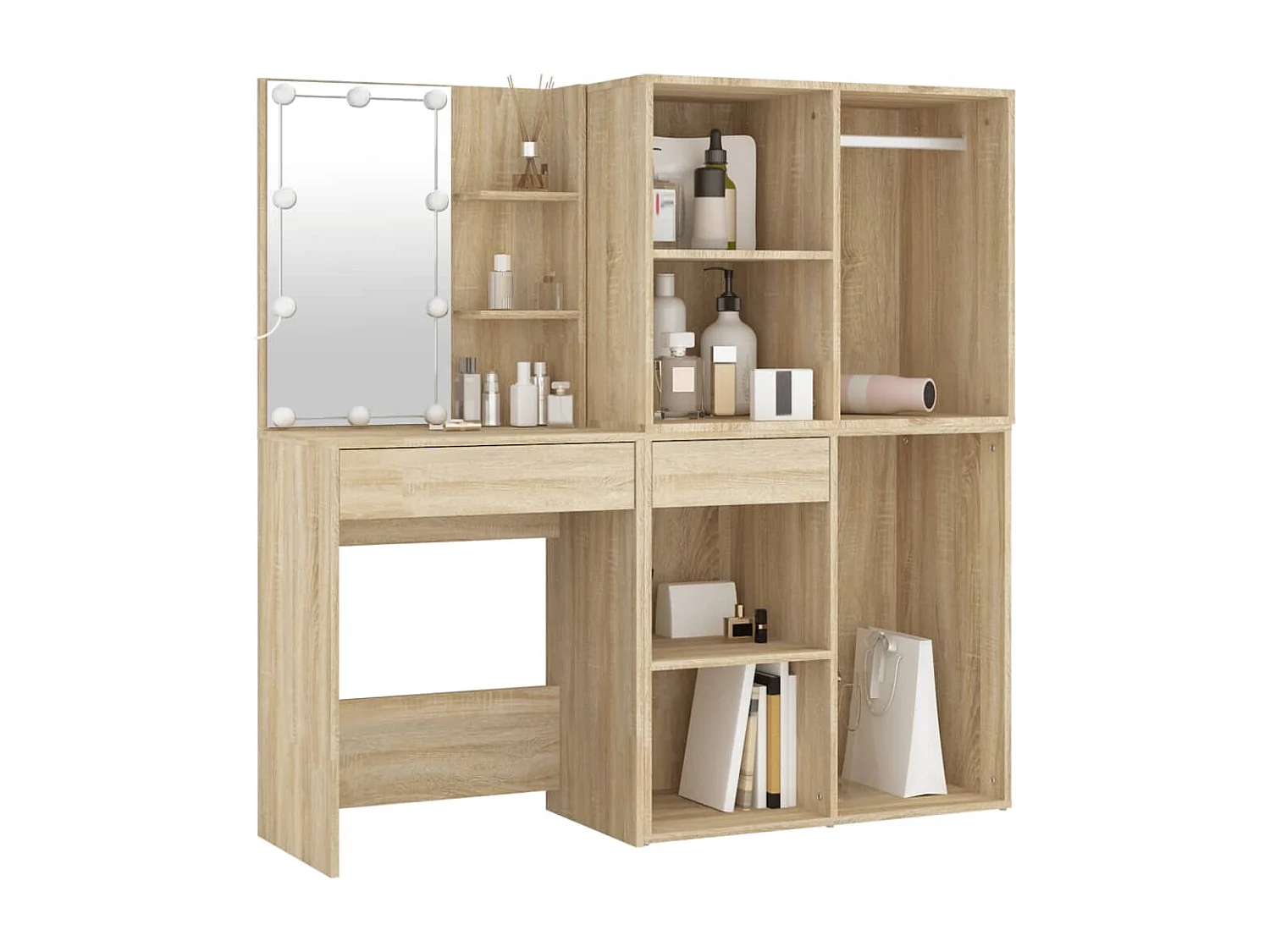 Coiffeuse à LED avec 2 armoires Chêne sonoma Bois d'ingénierie