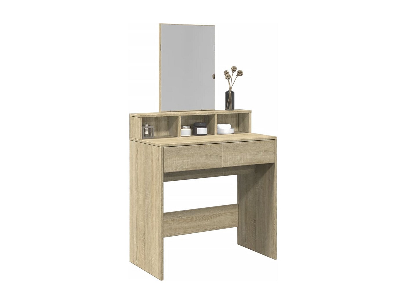 Toeletta Con Specchio VidaXL In Rovere Sonoma - 80x39x80 Cm - Legno Multistrato, Design Moderno, Ampio Spazio Portaoggetti - 3