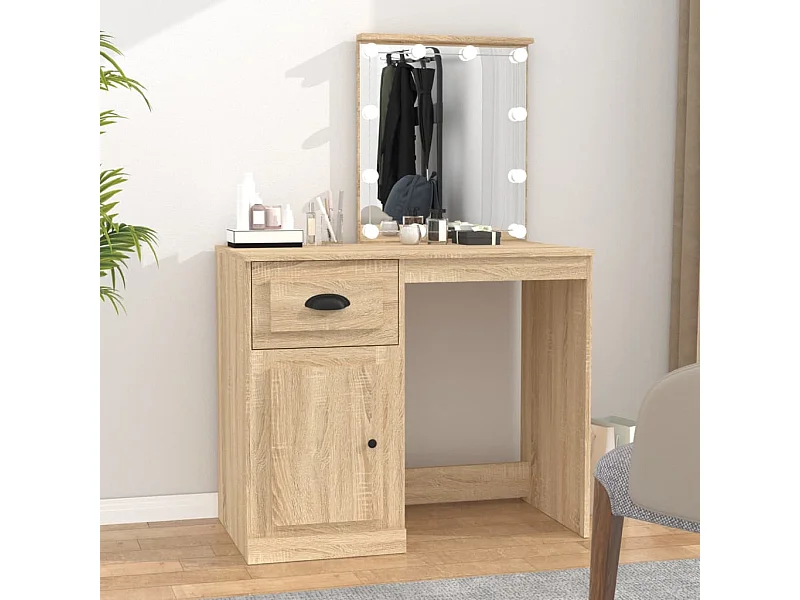 Coiffeuse avec LED chêne sonoma 90x50x132,5cm bois d'ingénierie