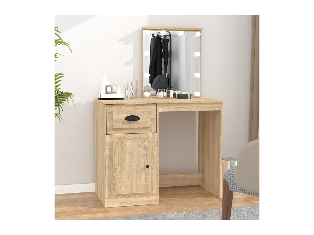 Tocador con LED roble sonoma 90x50x132,5cm madera contrachapada