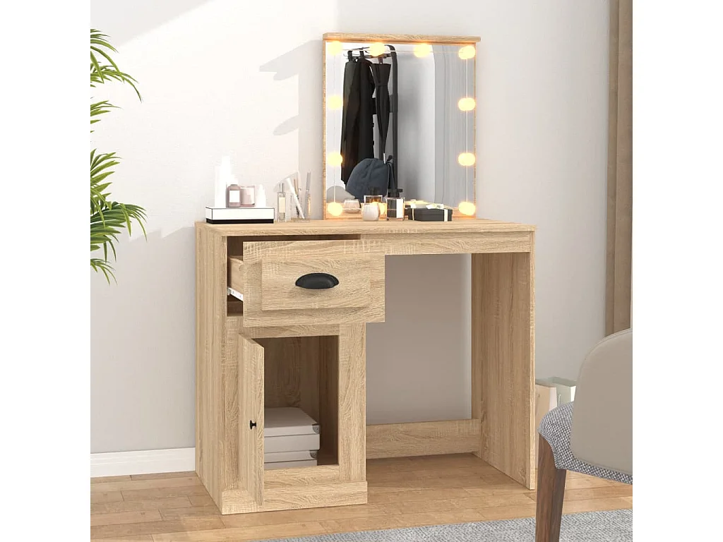Coiffeuse avec LED chêne sonoma 90x50x132,5cm bois d'ingénierie
