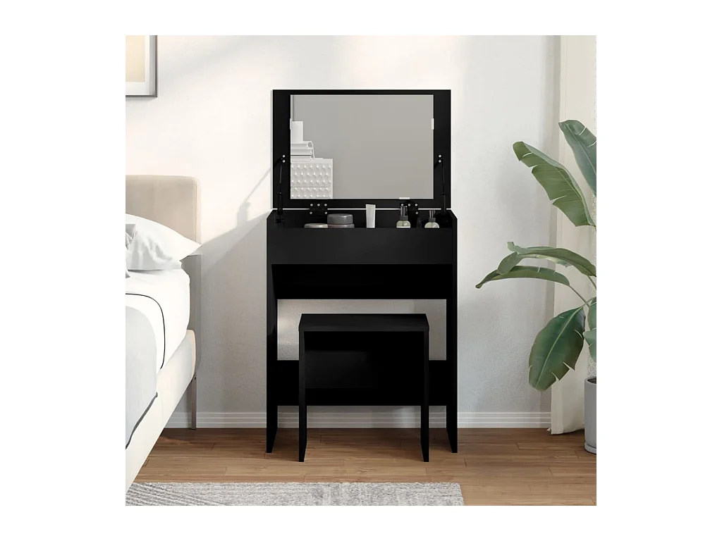 Coiffeuse et tabouret noir 60x40x113,5 cm