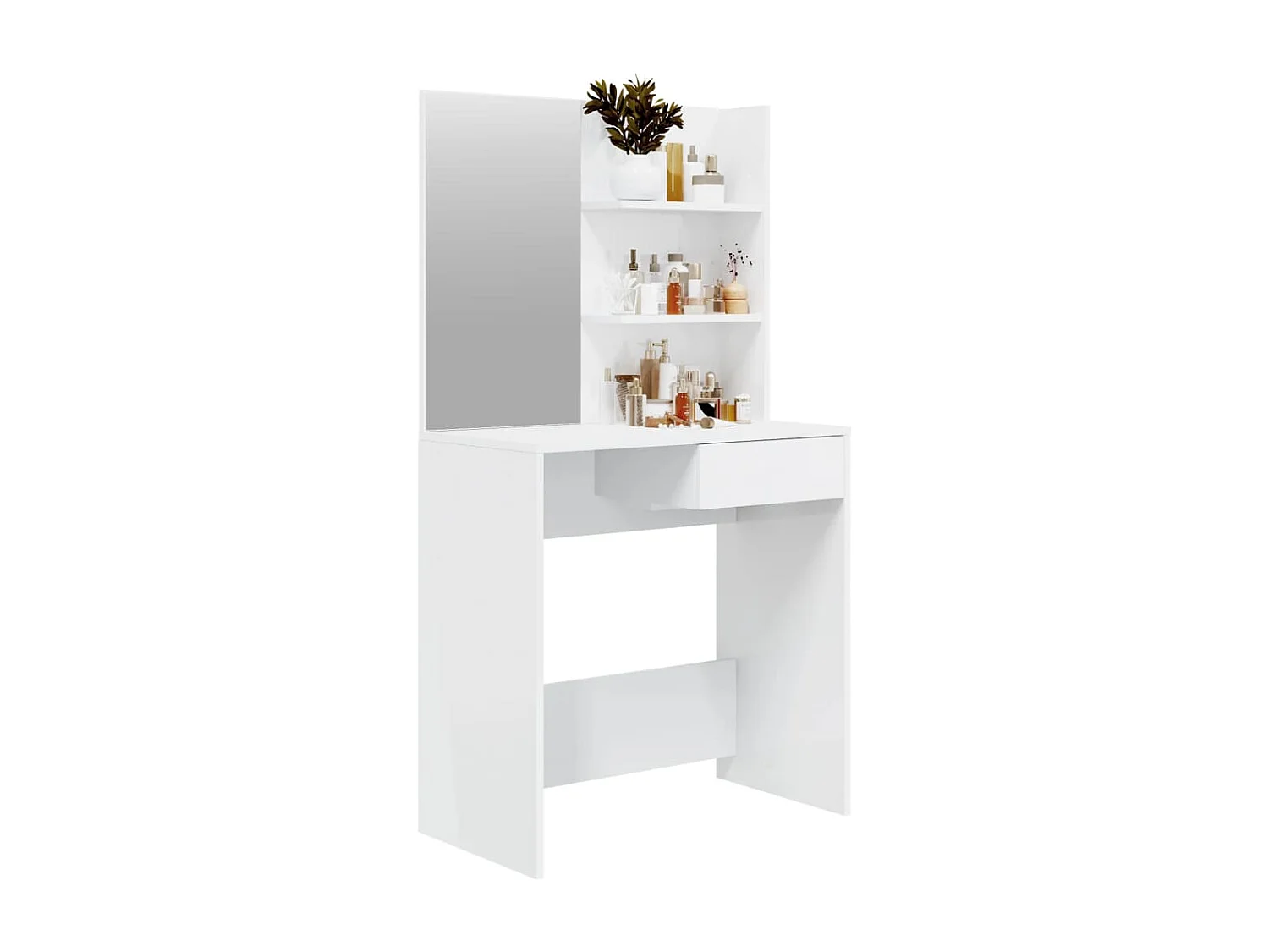 Tocador con espejo Blanco brillo 74,5x40x141 cm