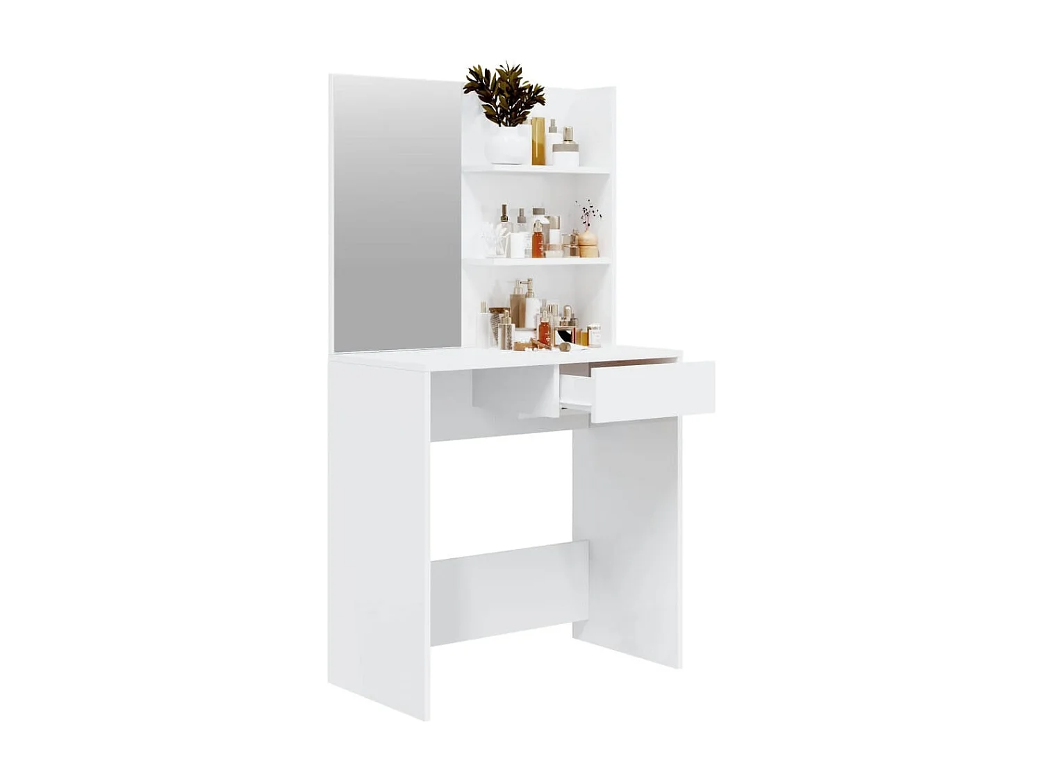 Tocador con espejo Blanco brillo 74,5x40x141 cm