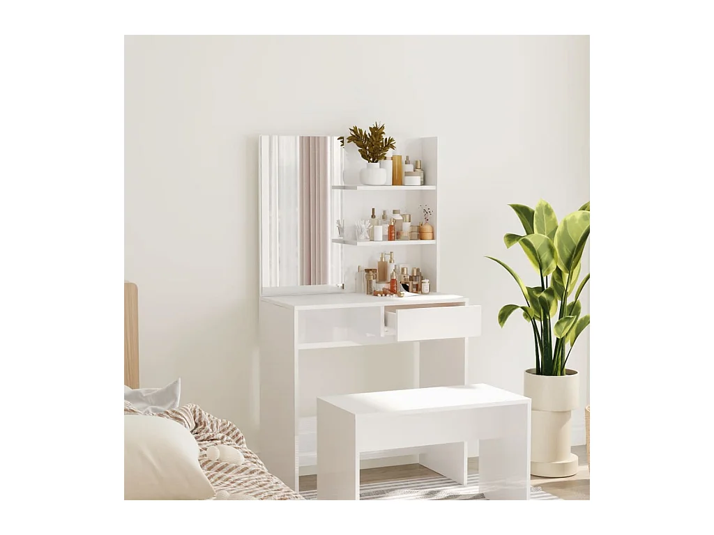 Toilette con specchio Bianco lucido 74,5x40x141 cm