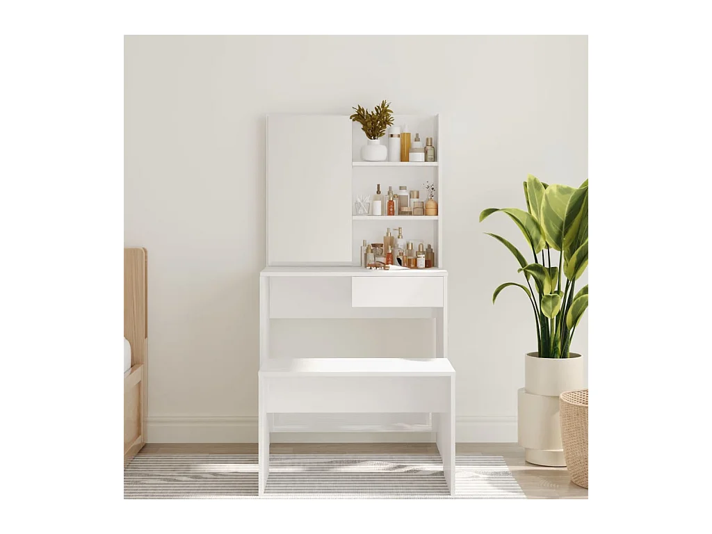 Coiffeuse avec miroir Blanc brillant 74,5x40x141 cm