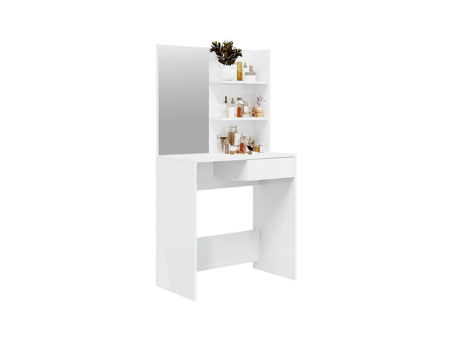 Coiffeuse avec miroir Blanc brillant 74,5x40x141 cm