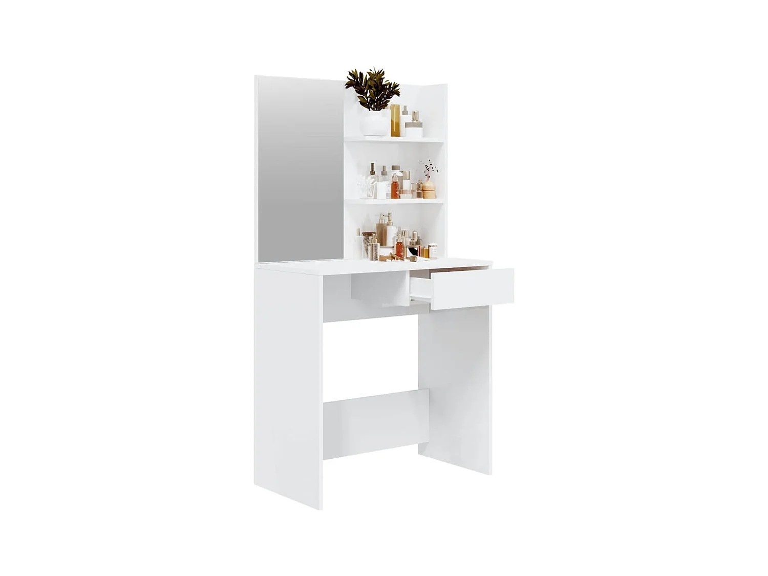 Coiffeuse avec miroir Blanc brillant 74,5x40x141 cm