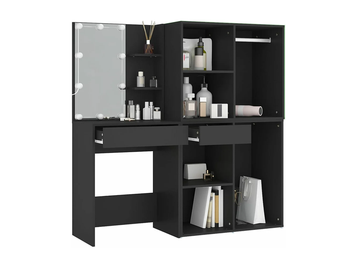 Tocador LED con gabinetes de madera negra