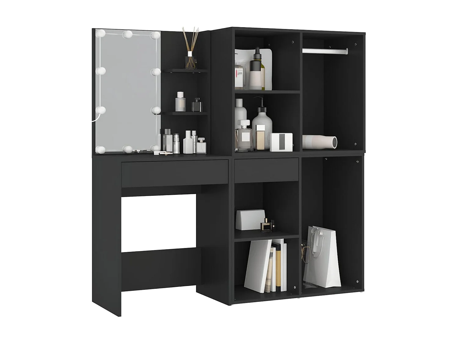 Tocador LED con gabinetes de madera negra