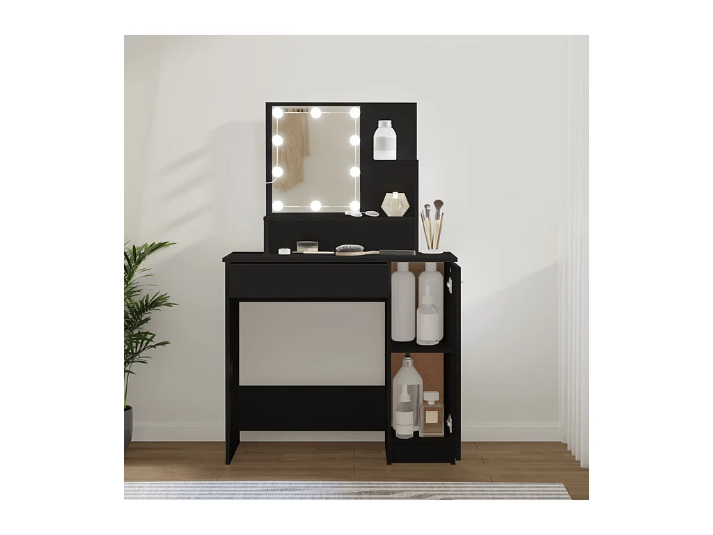 Coiffeuse avec LED noir 86,5x35x136 cm