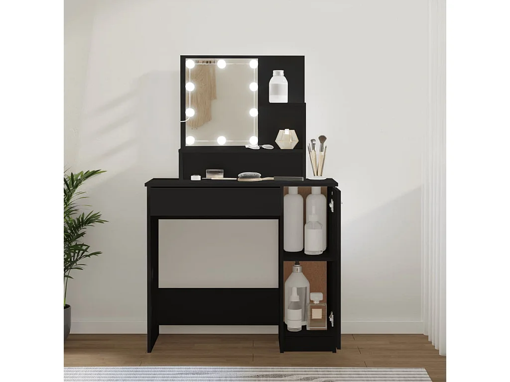 Coiffeuse avec LED noir 86,5x35x136 cm