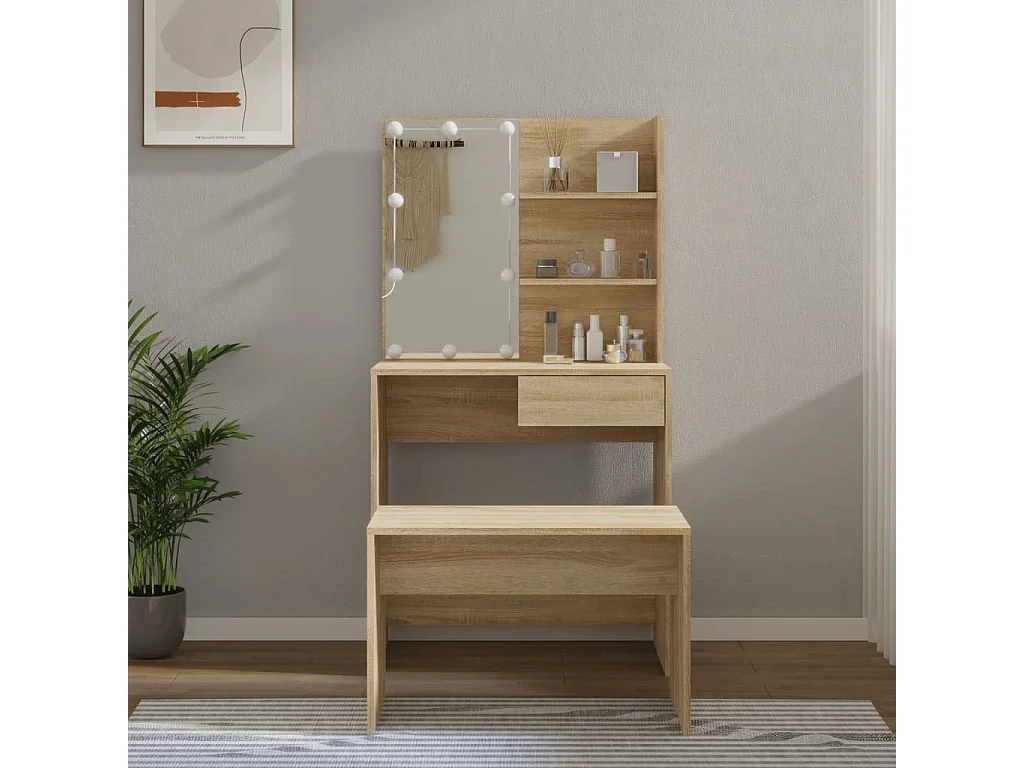 Waschtischset mit LED-Holzwerkstoff aus Sonoma-Eiche